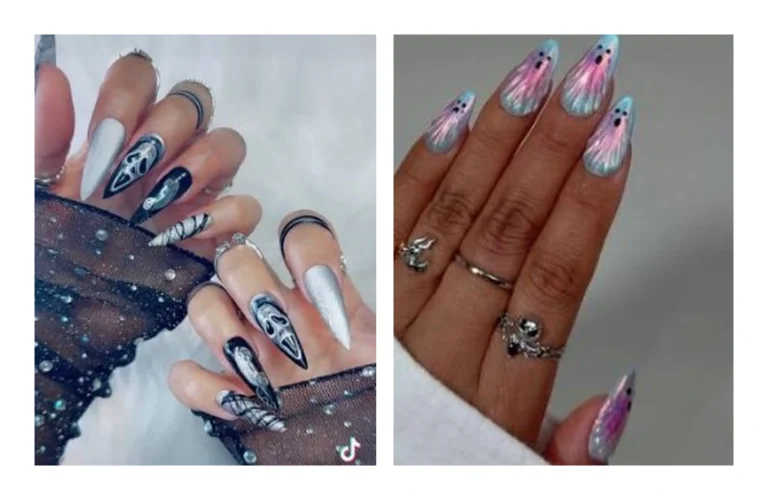 Stylish Ghost Nails Designs for a Modern Halloween Manicure ghost nails_